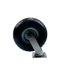 Heavy Duty 10 Inch Inflatable Rubber Wheels With Smooth Rolling Universal Trolley Casters For Luggage Carts And Hotel Gear Darn Tough Stainless Axle Viewed from beneath, showcasing the wheel and mounting plate.