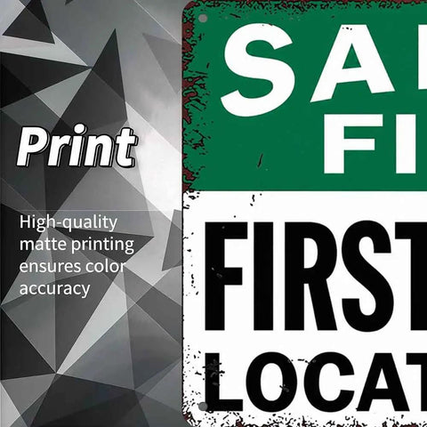 12 By 8 Inch Aluminum Safety First First Aid Kit Located Here Metal Sign With Pre Drilled Holes, matte print detail