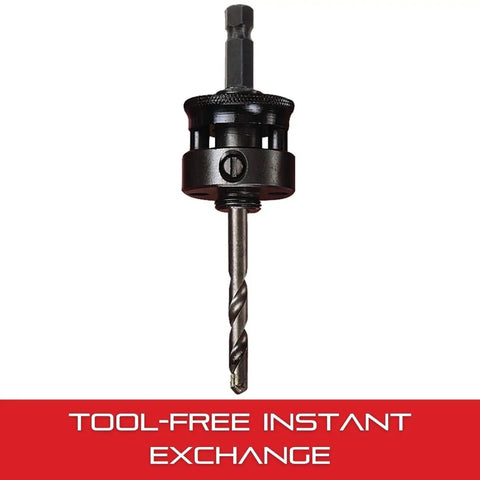 Heavy Duty Quick Hitch Hole Saw Arbor With 5/8-18 Screw Thread And 11/32 Inch Shank, featuring a carbide drill bit.