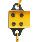 Close-up of Aluminum Lifting Spreader Beam 4400 LBS 2 Ton Capacity 6 Foot Length With 6 Foot Round Sling Bridle And G80 Hooks detailing connections
