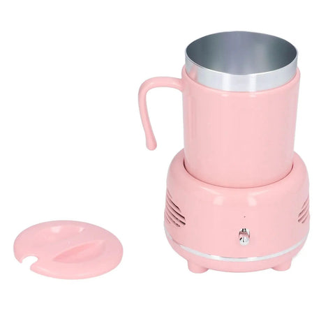 Electric Coffee Mug Warmer And Ice Cold Chiller With Dual Mode Temp Control Aluminum Desktop Heated Coaster USB Powered Drink Stand Keep Your Sip Fresh For The Daily Grind Pink with cup and lid