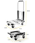 Heavy Duty Folding Hand Truck With Telescoping Lever And Hollow Platform Cart For Home And Work Multiuse Utility Wagon For home use, 95cm tall, silver metal frame with wheels