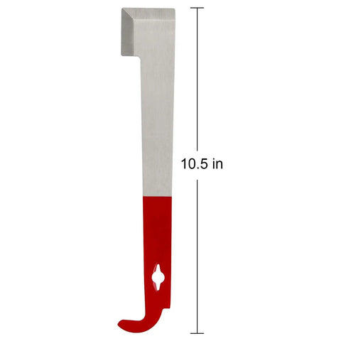 Stainless Frame Lifter And Scraper J Hook Hive Tool Beekeeping Pry Bar 11 Inch Dual Pack Durable Stainless Steel Nail Remover Multi Tool For Frames And Honeycomb Maintenance Essential Beekeeper Gear with red handle showing 10.5 inches.