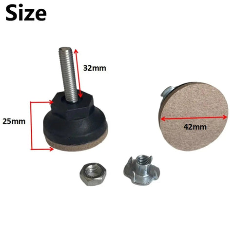 Adjustable Felt Chair Leveling Feet With 42mm Base For Wood Furniture Balance And Floor Protection No Fuss Height Adjustable Screw Wide Bearing Base To Stop Slipping And Scratches On Tables Cabinets Desks And Sofas, 32mm threaded foot