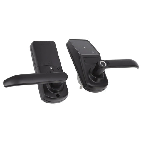 Kick Back And Relax With This Heavy Duty Smart Door Lock Boasting Instant Fingerprint Scan Plus Straightforward Password Entry And Smooth Phone App Hookup So You Can Easily Ditch Those Old House Keys At Your Front Door - Black dual handle door lock.