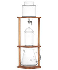 Top Shelf Cold Brew Coffee Maker With Clear Glass Carafe And Sturdy Wood Base Stainless Steel Drip Valve, showcasing glass components and wood base.