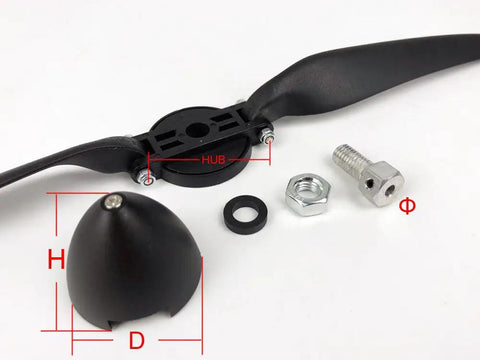 RC Folding Propeller 8x4.5 With 35mm Hub And Plastic Spinner Cap For RC Plane, Shaft Diameters 3.0/3.17/4.0/5.0mm, Includes Spinner Cap, Durable High Efficiency Prop For Smooth No Drama Flight