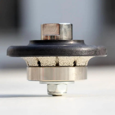 3/16 Inch Demi Bullnose Pro Grade Router Bit With Diamond Vacuum Brazed Wheel, close-up of 45 Degree Bevel Edge for granite