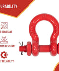 Twenty Piece Three Eighth Inch Forged Carbon Steel Anchor Shackles With Safety Bolt Pins Two Thousand Pound Working Load heavy duty red shackle with safety pin.