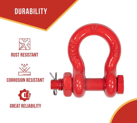 Twenty Piece Three Eighth Inch Forged Carbon Steel Anchor Shackles With Safety Bolt Pins Two Thousand Pound Working Load heavy duty red shackle with safety pin.
