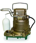 Real Deal 1/3 Horsepower Automatic Sump Pump featuring tough bronze body, heavy poly base, and float switch for drainage.
