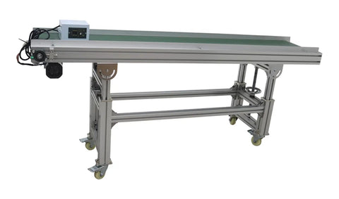 PVC Flat Belt Conveyor With Aluminum Frame 70.8 by 11.8 Inch Inclined Beefed Up Industrial Grade Transport Conveyor 110V 120W Adjustable Speed