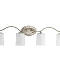 Inspire Collection Four-Light Bath Vanity Light With Etched Glass Shades In Brushed Nickel Finish for modern bathrooms