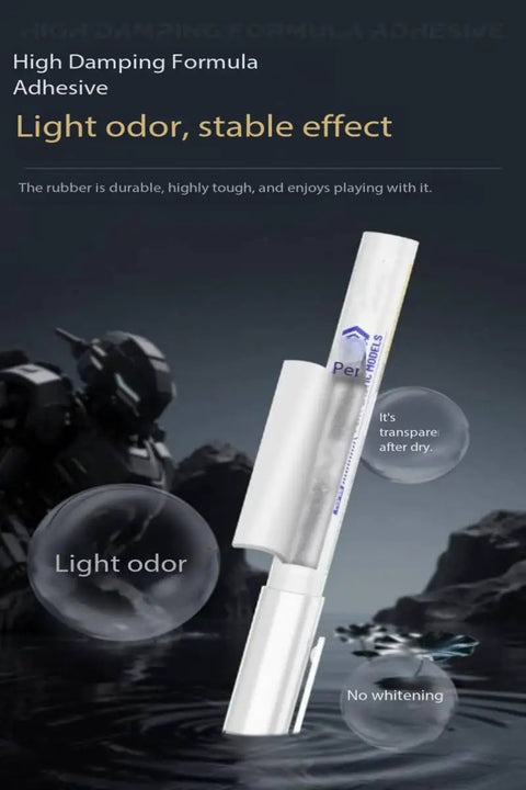 Action Figure Joint Reinforcement Glue Pen For Model Kits Toy Repair Adhesive Quick Cure Formula placed on dark background.