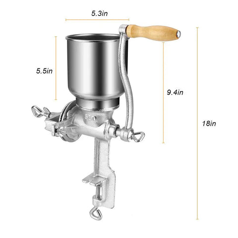 Manual Grain Grinder With Table Clamp Hand Crank Mill Heavy Duty Cast Iron Construction For Corn Seeds Spices Beans Coffee And More In Home Kitchen With Adjustable Coarseness And Large Wooden Handle