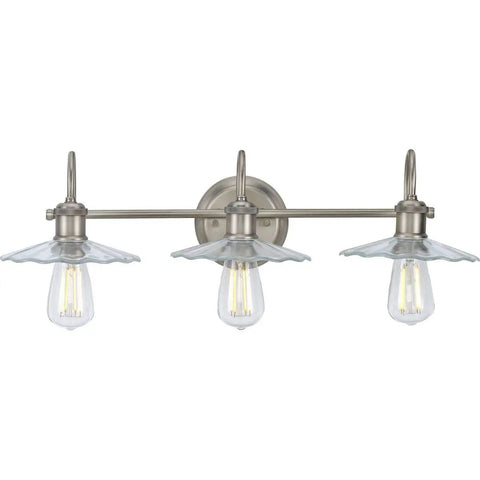 Fayette Collection 3-Light Clear Glass Farmhouse Bath Vanity Light Antique Nickel For A Classic Modern Bathroom Vibe With Easy Install