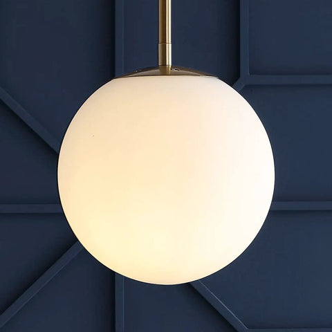 Dope White And Brass Modern Globe LED Pendant Light For Kitchen Island Industrial Hanging Ceiling Lamp With White Glass Globe Shade 7.75 Inch