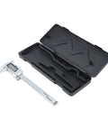 0-150mm Digital Caliper with Large LCD Display next to its black protective case, featuring a stainless steel measuring tool.
