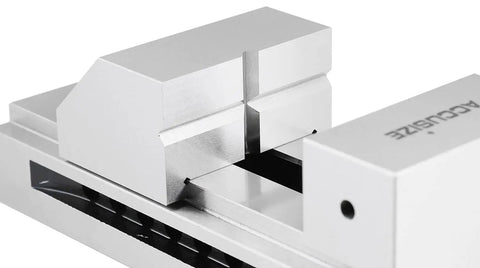 3 Inch Precision Screwless Vise Hardened Jaw With Ultra Accurate 0.0002 Inch Tolerance, Heavy Duty Clamp for Milling and Machining, Wide 0 to 3.94 Inch Jaw Opening, Built Tough for Long Lasting Precision close-up of vise jaws