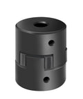 Front view of XIKE 1 in to 1 in L075 flexible 3-piece L-jaw coupling with rubber spider in dark gray metal.