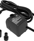 Ultra Quiet Submersible Water Pump With Dry Burn Protection 160 GPH placed on a white background with power cord and attachments