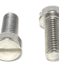 Top Shelf M8 X 20 Millimeter Stainless Steel Slotted Cheese Head Machine Screws Din 84 A2 70 Grade shown from the side.