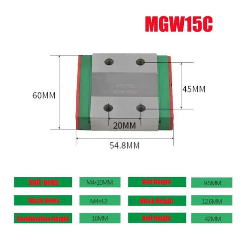 Beefed Up High Precision Linear Guide System For CNC Machines And 3D Printers With Carriage Block, Slider Rails, Bearings, And Motion Control For Automation And Semiconductor Workflows, MGW15C Compatible, 60x54.8mm block
