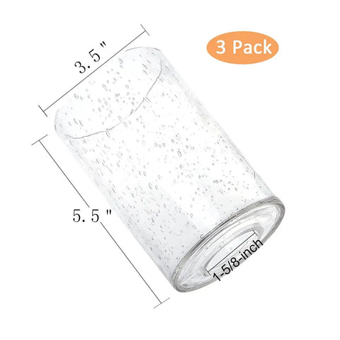 Seeded Glass Lamp Shade Three Pack Clear Cylinder Replacement Globes For Pendant Lights Wall Sconces And Chandeliers Five And A Half Inch Height Three And A Half Inch Diameter One And Five Eighths Inch Fitter Easy Install shown with dimensions