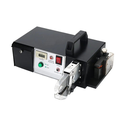 TopTier Automatic Electric Wire Terminal Crimper Featuring Integrated Stripping Mode For Rapid Trade Work That Delivers Dead Tight Connections And Keeps Your Daily Shop Grind Rolling Out Flawlessly, showing control panel and wire crimping mechanism.