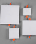 VOGHMOLD 9W Square LED Recessed Light, 720LM Frameless Downlight AC85-265V Spotlights Cut Φ45-70mm Ceiling Lighting for Office Living Room, 18 Pack, showing four square fixtures with orange clips.