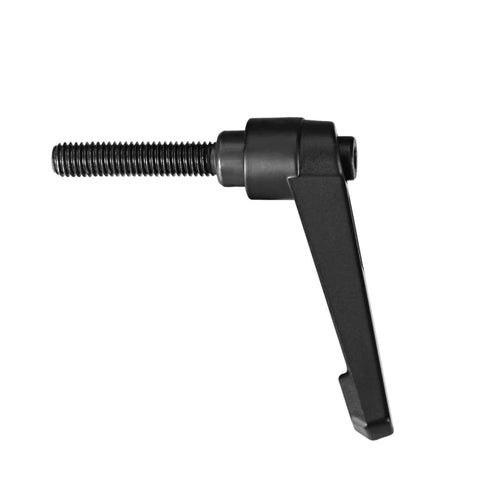 Side view of black M8x40mm adjustable clamping lever with threaded stud and push-button lock