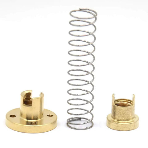 T8 Anti Backlash Spring Loaded Nuts Set Of 2 With Four M3 Holes for Acme Tr8x2 Lead Screw, brass components and spring