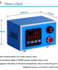 Game Changer Digital Wire Length Meter Counter Featuring Heavy Duty U Groove Wheel For Fishing Line Textile Thread And Electrical Cable Swift Precision Tracking Tool, showing blue digital display with buttons.
