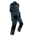 Heavy Duty Mens Work Suit Windproof Jacket And Multi Pocket Cargo Pants Set Reinforced Construction Uniform shown in gray with pockets.