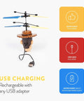 Woody Inspired Toy Story Flying IR UFO Helicopter With Motion Sensing Hover, USB charging cable, durable plastic body