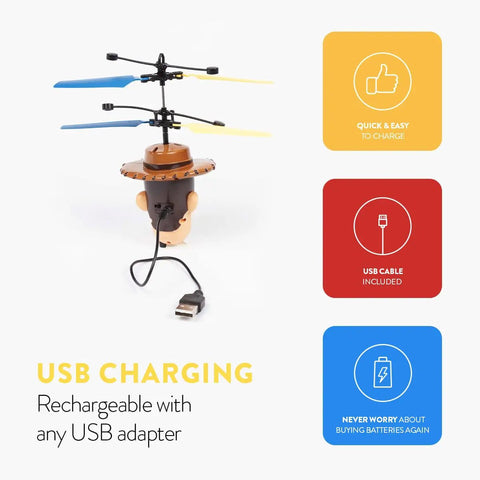 Woody Inspired Toy Story Flying IR UFO Helicopter With Motion Sensing Hover, USB charging cable, durable plastic body