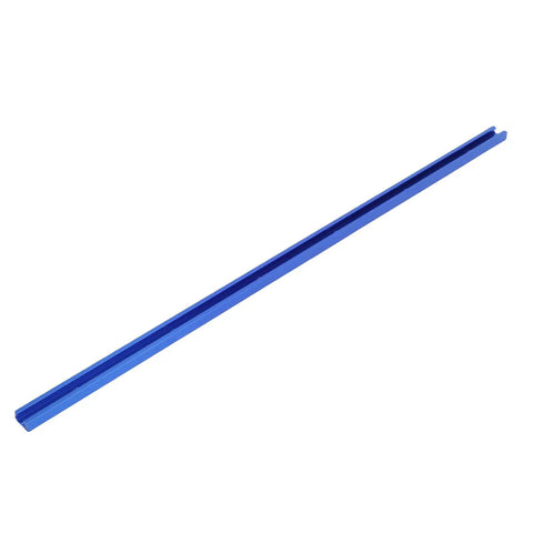 Aluminum T Track Extrusion 0.6 Inch Thick 0.75 Inch Wide 0.375 Inch Deep with six pre drilled holes, blue profile view