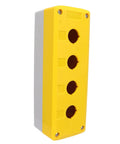 Beefy 4 Gang ABS Push Button Control Station Enclosure, heavy duty electrical box, bright yellow, IP65 rated, rugged industrial use
