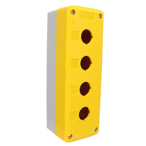 Beefy 4 Gang ABS Push Button Control Station Enclosure, heavy duty electrical box, bright yellow, IP65 rated, rugged industrial use