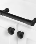 Matte Black Cabinet Pulls 10 Pack 5 Inch 128mm Hole Centers Aluminum Kitchen Cabinet Handles installed on white door