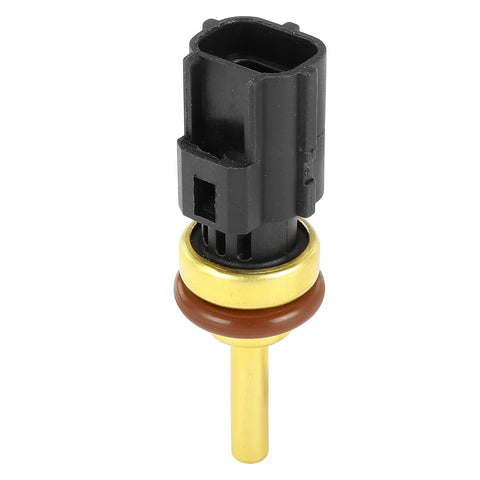 A-Premium engine coolant temperature sensor, front view with black plastic connector, gold stem, brown seal
