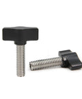 Rock Solid 5/16 X 1 Thumb Screws With Sleek Black Aluminum Knobs And Durable Stainless Steel Threads For Quick No Sweat Diy Builds And Top Shelf Shop Upgrades Pack Of Four showing two screws with black knobs and stainless steel threads.
