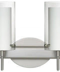 Modern Two Light Wall Sconce in Satin Nickel with Clear and Opal Glass for Bath and Bedroom Lighting ETL Damp Rated G9 Wall Mount Fixture for Chill Vibes and Sleek Contemporary Style That Slaps, front view.