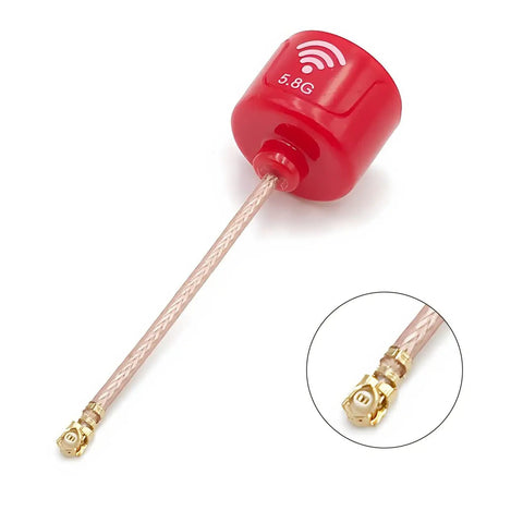 5.8GHz FPV Antenna With 3dBi RHCP High Gain For Ultra Long Range Drone Links, red shell, UFL connector, cable detail