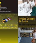 TOVO PRIME anti-fog eyeglasses cleaning wipes collage; 200 individually wrapped wipes with microfiber cloth (6x5 in).