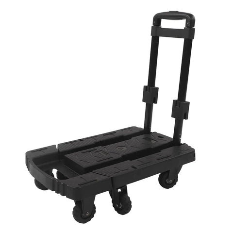 Heavy Duty Folding Hand Truck With Adjustable Handle For Travel And Heavy Loads, Expanded Platform For Bigger Items, 440 Lb Load Capacity, Steel Workhorse Cart For Shopping, Moving, Office, Travel, Easy Fold And Compact Storage, black steel foldable cart