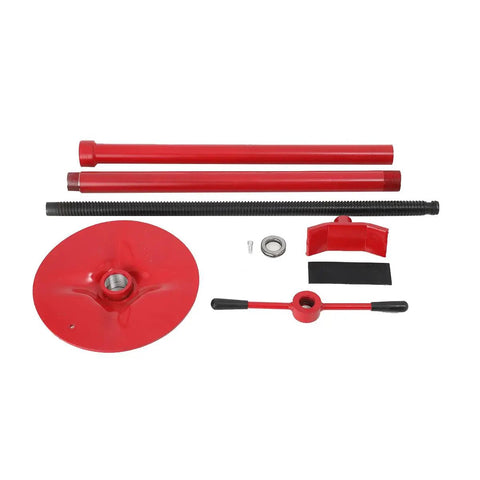 Heavy Duty Under Vehicle Support Stands With One Ton Capacity Featuring No Fuss Height Adjustment And Reinforced Rubber Platform For Rock Solid Garage Repair Sessions parts including red metal base and adjustment components.
