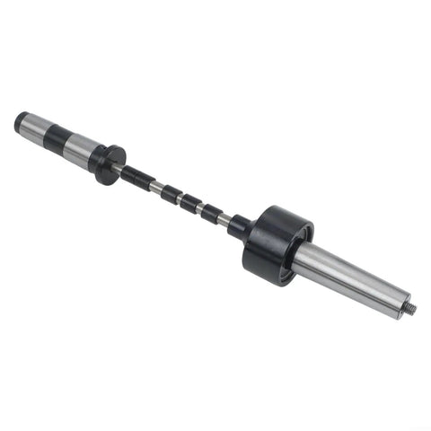 Awesome BildeeMait Woodturning MT2 Pen Mandrel Set With Saver Tailstock Center showing black and stainless steel components.