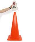 No Parking Reflective Cone Sleeve 6-Pack Turns Any Cone Into A Portable Sign With 360 Degree Visibility And 3-Side Print Non-Adhesive Vinyl Signs For Traffic Safety Cones Waterproof And Weatherproof Cone Not Included displayed above orange cone.