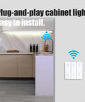 Under Cabinet Plug In Lights With Remote And Wireless Control Panel, installed in a kitchen setting above the counter.